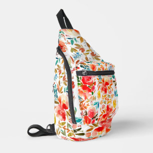Sinaasappel rood kleurrijke roos bloemrijke zomer sling bag