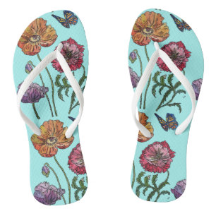 Sinaasappel Rood Paarse Klaprozen Bloemen Dames   Teenslippers