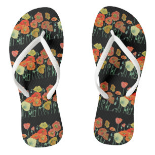 Sinaasappel Rood Zwarte Klaprozen Bloem Bloemen Da Teenslippers