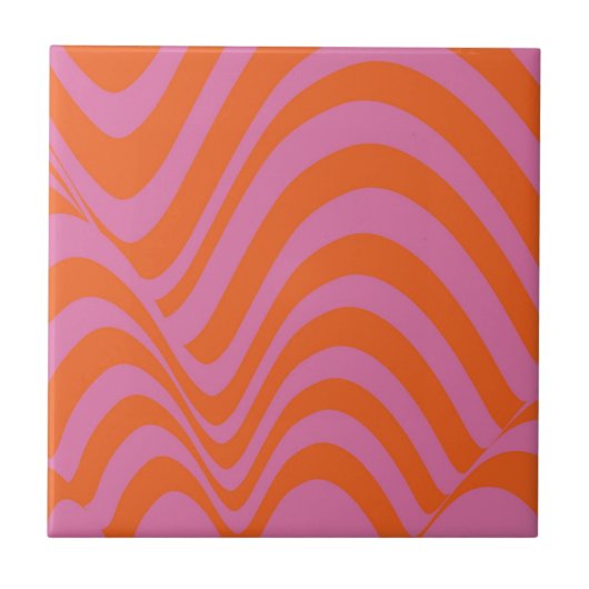 Sinaasappel Roze Abstract Wavy Stripe Bold Modern Tegeltje (Voorkant)