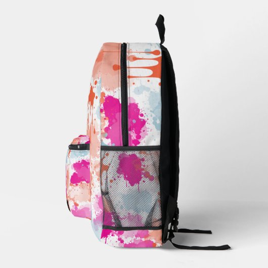 Sinaasappel Roze Blauw Abstract Modern Meisje Scho Bedrukte Rugzak (Rechts)