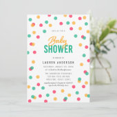 Sinaasappel Roze Blauwgroen Confetti Baby shower Kaart (Staand voorkant)