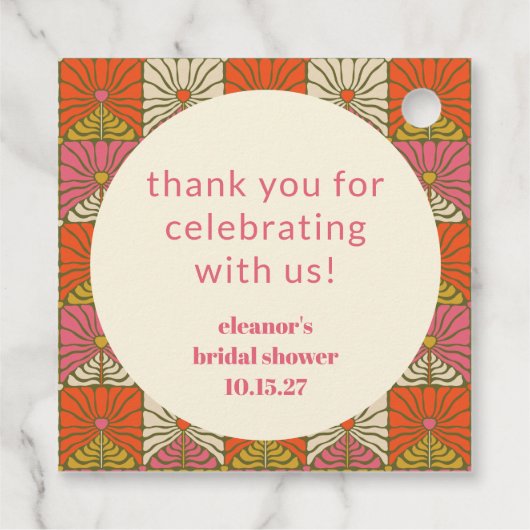 Sinaasappel Roze Bloem Bruiloft Dank Je Bedankjes Labels (Achterkant)