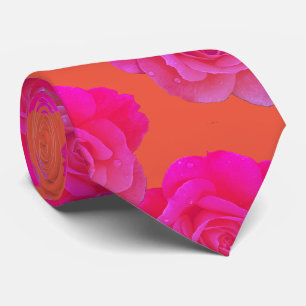Sinaasappel Roze Bloemen Roos Modern Kleurrijk Sti Stropdas