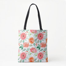 Sinaasappel Roze  bloemmotief Canvas tas