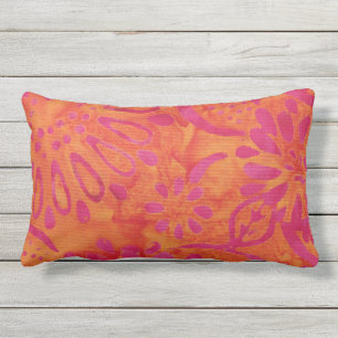 Sinaasappel Roze Boho Batik Bloemmotief Buiten Buitenkussen