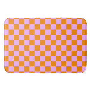 Sinaasappel + Roze Checkered-schaakbordpatroon Badmat