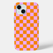 Sinaasappel + Roze Checkered-schaakbordpatroon