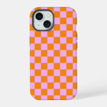 Sinaasappel + Roze Checkered-schaakbordpatroon