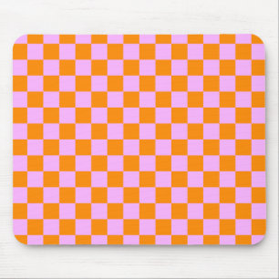 Sinaasappel + Roze Checkered-schaakbordpatroon Muismat
