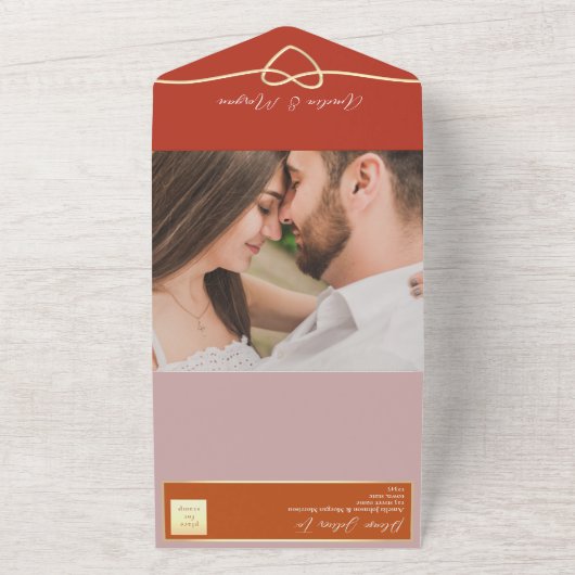 Sinaasappel Roze en Rode Bruiloft All In One Uitnodiging (Buitenkant)