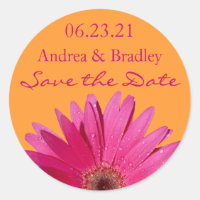 Sinaasappel Roze Gerbera Daisy Save the Date Stick