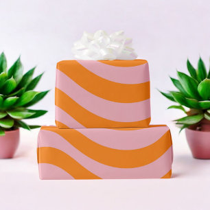 Sinaasappel Roze Groovy Wavy Stripe Modern Minimal Cadeaupapier