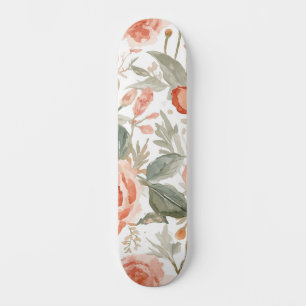 Sinaasappel Rozen Waterverf Botanische Koraal Bloe Skateboard