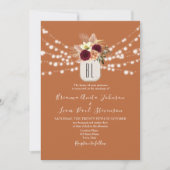 Sinaasappel String Lights Bloemen Bruiloft QR Code Kaart (Voorkant)