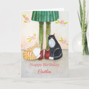 Sinaasappel Tabby en Tuxedo Kat Knuffel Verjaardag Kaart
