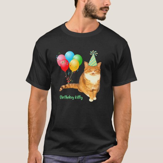 Sinaasappel tablet Kat met luchtballon en T-shirt (Voorkant)