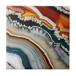 Sinaasappel Terracotta Wit Zwart Blauw Agaat Geode Tegeltje