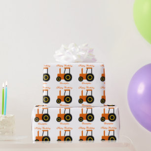 Sinaasappel Tractor Verjaardag Cadeaupapier