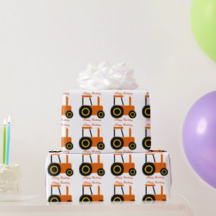 Sinaasappel Tractor Verjaardag Cadeaupapier