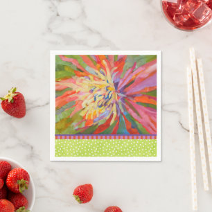 Sinaasappel tropische Floral Lime Green Dot Border Servet