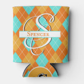 Sinaasappel & Turquoise Argyle - Personaliseer uw  Blikjeskoeler (Voorkant)