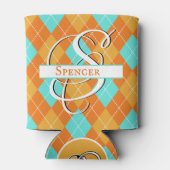 Sinaasappel & Turquoise Argyle - Personaliseer uw  Blikjeskoeler (Achterkant)