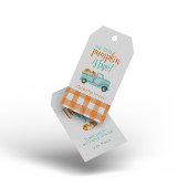 Sinaasappel & turquoise pompoen oogstwagen cadeaulabel