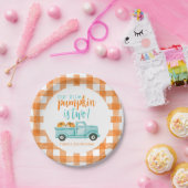 Sinaasappel & turquoise pompoen oogstwagen papieren bordje (Feest)