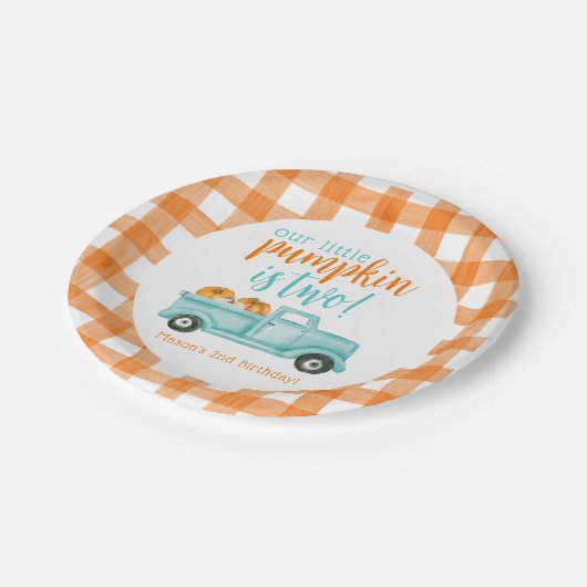 Sinaasappel & turquoise pompoen oogstwagen papieren bordje (Gekanteld)