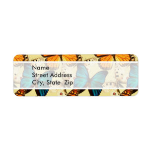 Sinaasappel & Turquoise Vlinders; Vlinderpatroon Etiket