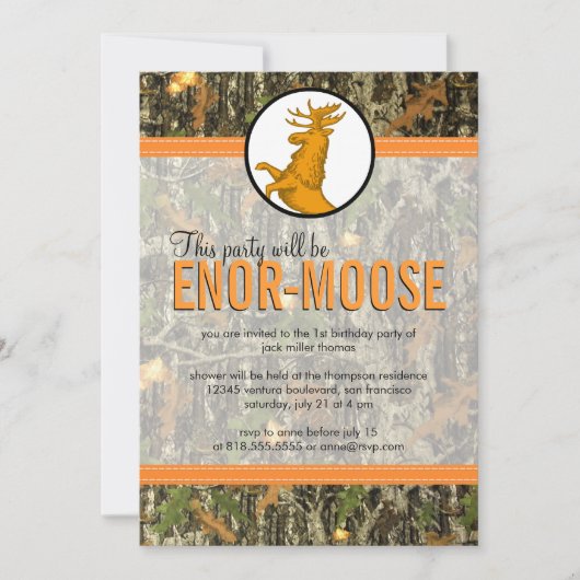 Sinaasappel - Uitnodiging Camo & Moose Birthday (Voorkant)