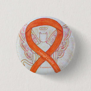 Sinaasappel van dierenmishandeling Ribbon Angel Pi Ronde Button 3,2 Cm