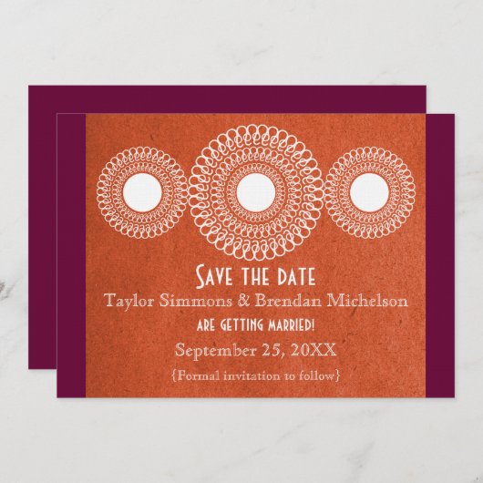 Sinaasappel Verre Oosten Elegantie Bewaar de Datum Kaart (Voorkant / Achterkant)