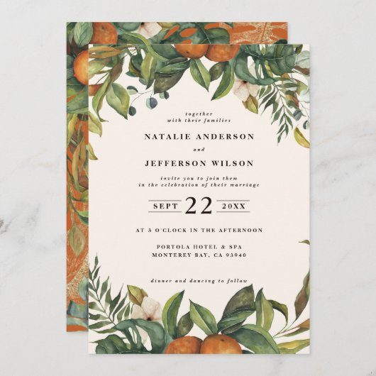 Sinaasappel waterverf botanische bruiloft met citr save the date (Voorkant / Achterkant)