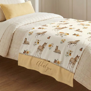 Sinaasappel Wilde Bloem Paard Monogram Patroon Sherpa Deken