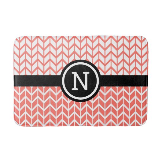 Sinaasappel Wit Chevron Patroon Monogram Bold Mode Badmat (Voorkant)