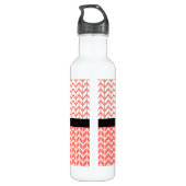 Sinaasappel Wit Chevron Patroon Monogram Modern Bo Waterfles (Achterkant)