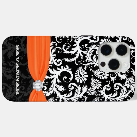 Sinaasappel & Wit Damast Gedrukt Faux Strass Case-Mate iPhone Case (Achterkant (horizontaal))