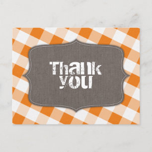 Sinaasappel & Wit Gingham Canvas Dank u Briefkaart