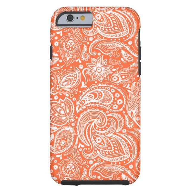 Sinaasappel & Wit Retro Paisley Damasks Kant Case-Mate iPhone Case (Achterkant)