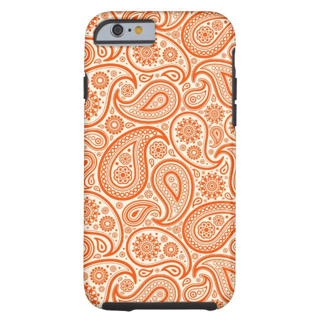 Sinaasappel & Wit Retro Paisley Patroon Case-Mate iPhone Case (Achterkant)