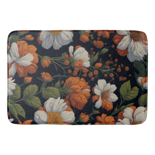 Sinaasappel wit sierlijke retro bloemen Badmat (Voorkant)
