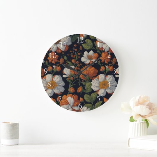 Sinaasappel wit sierlijke retro bloemen Grote Klok (Huis)