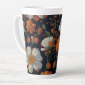 Sinaasappel wit sierlijke retro bloemen Latte Mok (Linkerhoek)