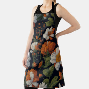 Sinaasappel wit sierlijke retro bloemen Schort