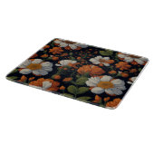 Sinaasappel wit sierlijke retro bloemen Snijplank (Hoek)