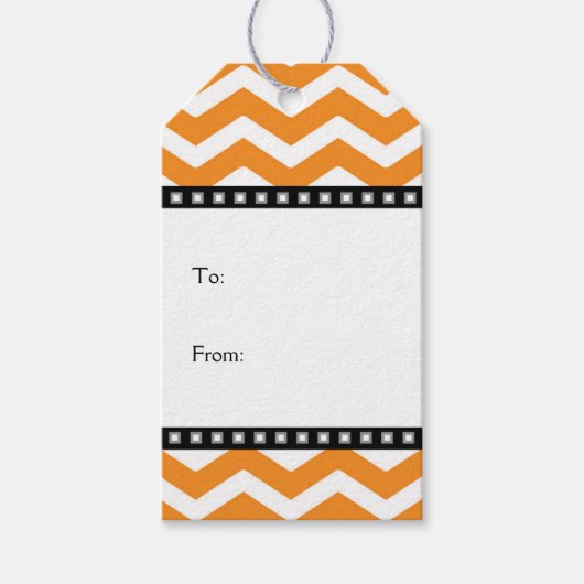 Sinaasappel Wit Zwart Chevron Cadeau Labels Cadeaulabel (Voorkant)