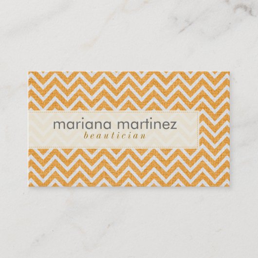 Sinaasappel & Witte Retro Chevron Patroon Linnen T Visitekaartje (Voorkant)