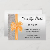 Sinaasappel Zijde Boog Zilver Sequins 18e Verjaard Save The Date (Voorkant / Achterkant)